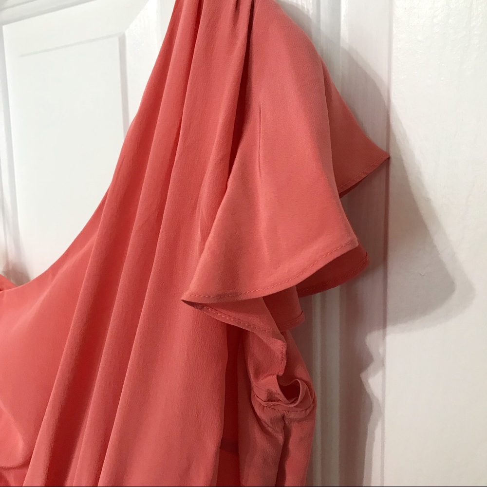 MM Couture pink coral one shoulder dress w/ belt - Picture 5 of 6